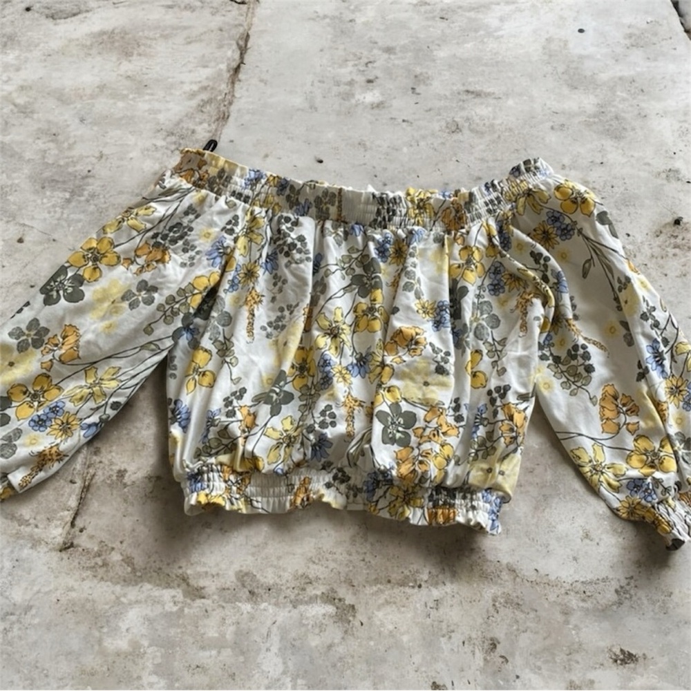 Forever 21 Floral Off-Shoulder Crop Top - Yellow and Blue. NWOT